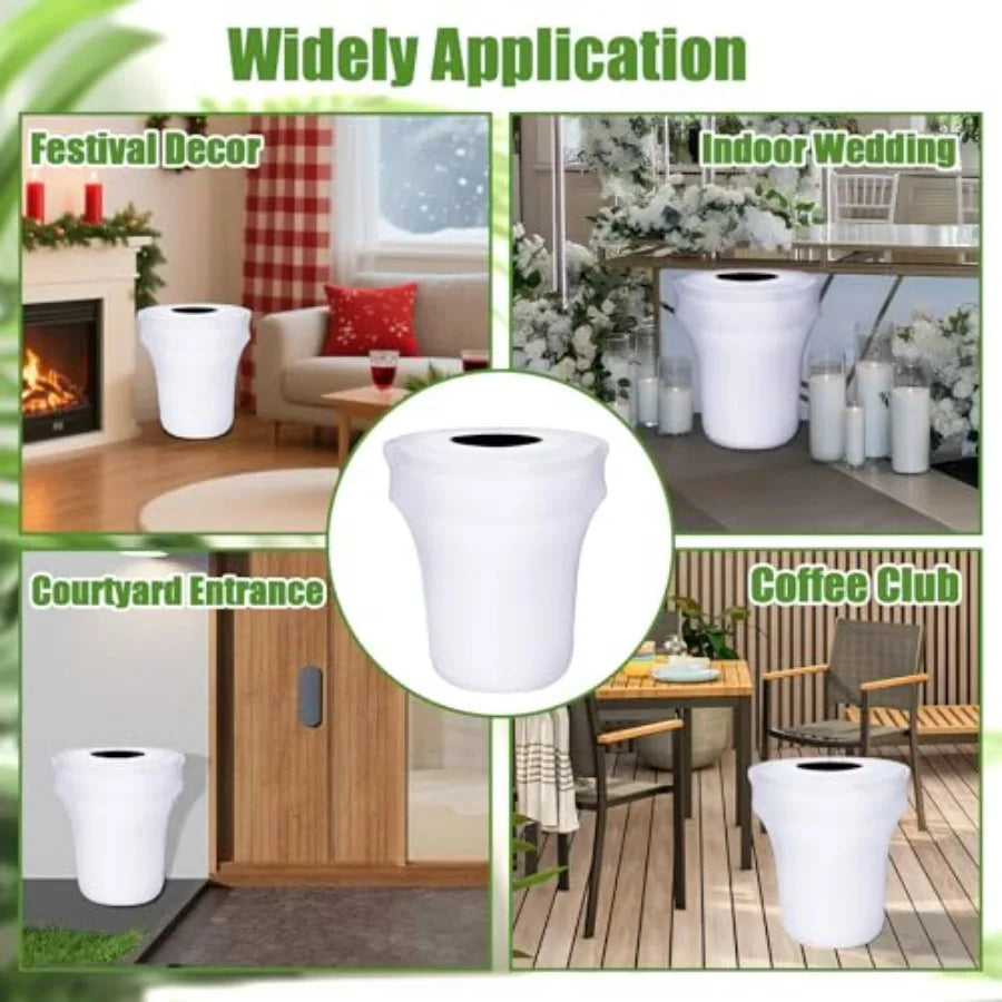 6 Pcs Decorative White Round 32 Gallon Trash Can Cover Stretch Spandex Outdoor for Wedding Parties Commercial