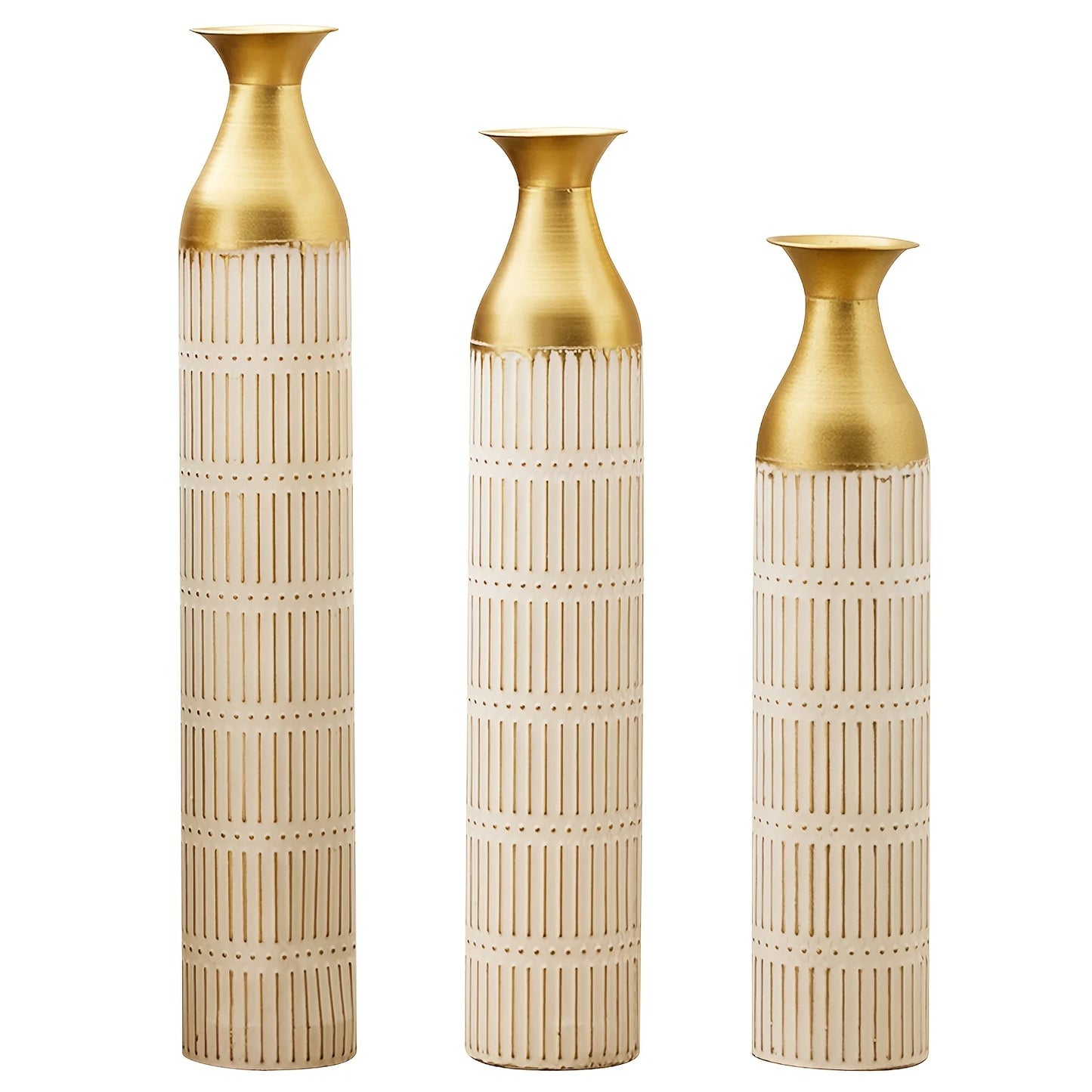 Modern Metal Floor Vases in Gold & White (Set of 3)