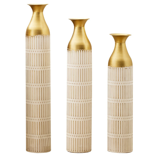 Modern Metal Floor Vases in Gold & White (Set of 3)