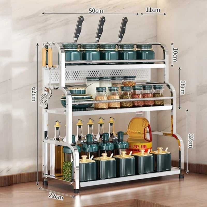 2/3 Kitchen Layer Stainless Steel Organizer Spice Rack - Seasoning Storage Frame - Knife Chopsticks Arrangement - Household Daily Use