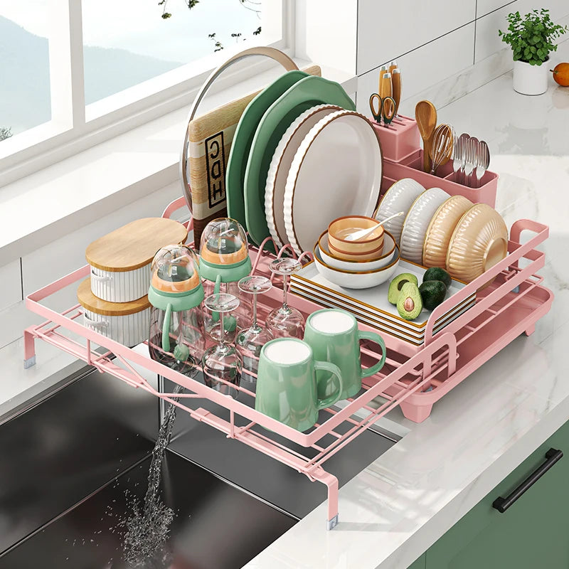 Adjustable Countertop Drying Dish Rack - Multiple Colors
