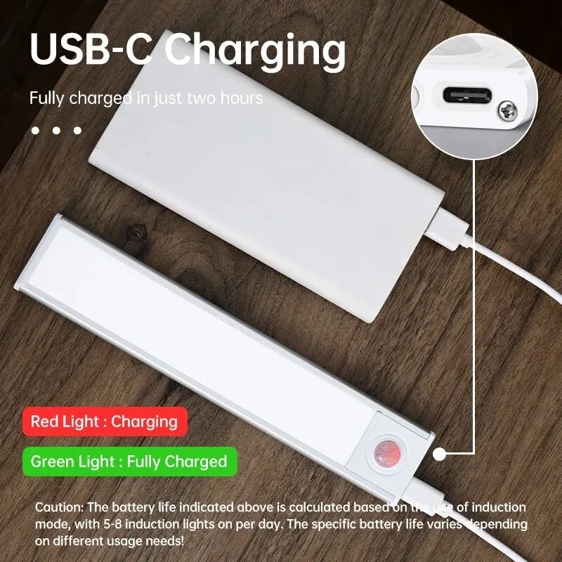 LED Motion Sensor Light Night Light Wireless USB Under Cabinet Light For Kitchen Cabinet, Bedroom, Wardrobe