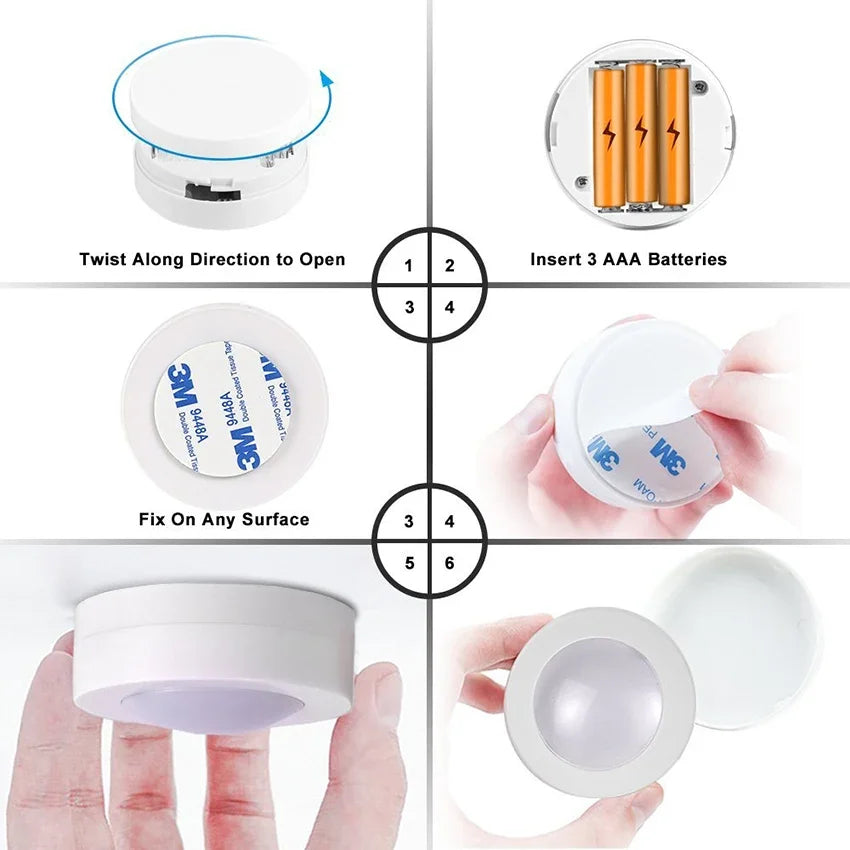 LED Puck Light Wireless Under Cabinet Lights with Remote Control Dimmable Battery Powered Night Lamp for Kitchen, Closet, Wardrobe