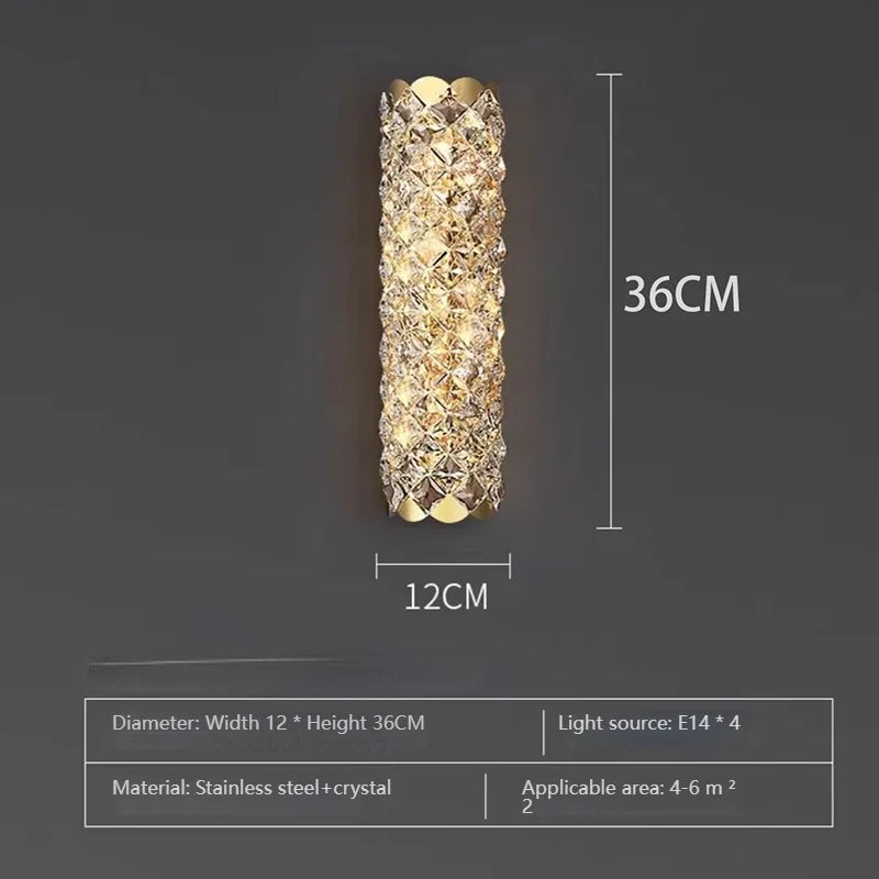 High-End Crystal Wall Light, Nordic Luxury Living Room Bedroom Bedside Long Wall