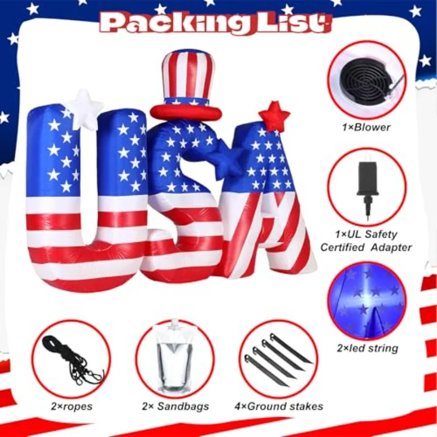 6.5FT Patriotic USA Letters Inflatable – 250th Anniversary Blow‑Up Decoration with Hat for 4th of July