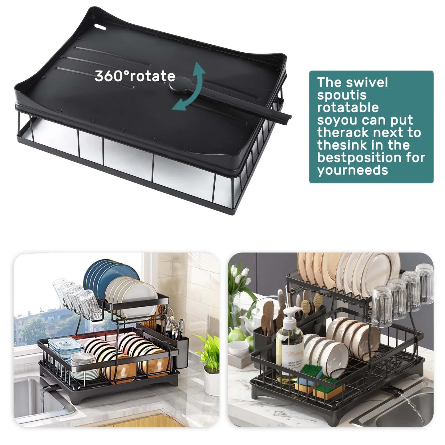 Multi-Level Space-Saving Dish Rack with Swivel Spout