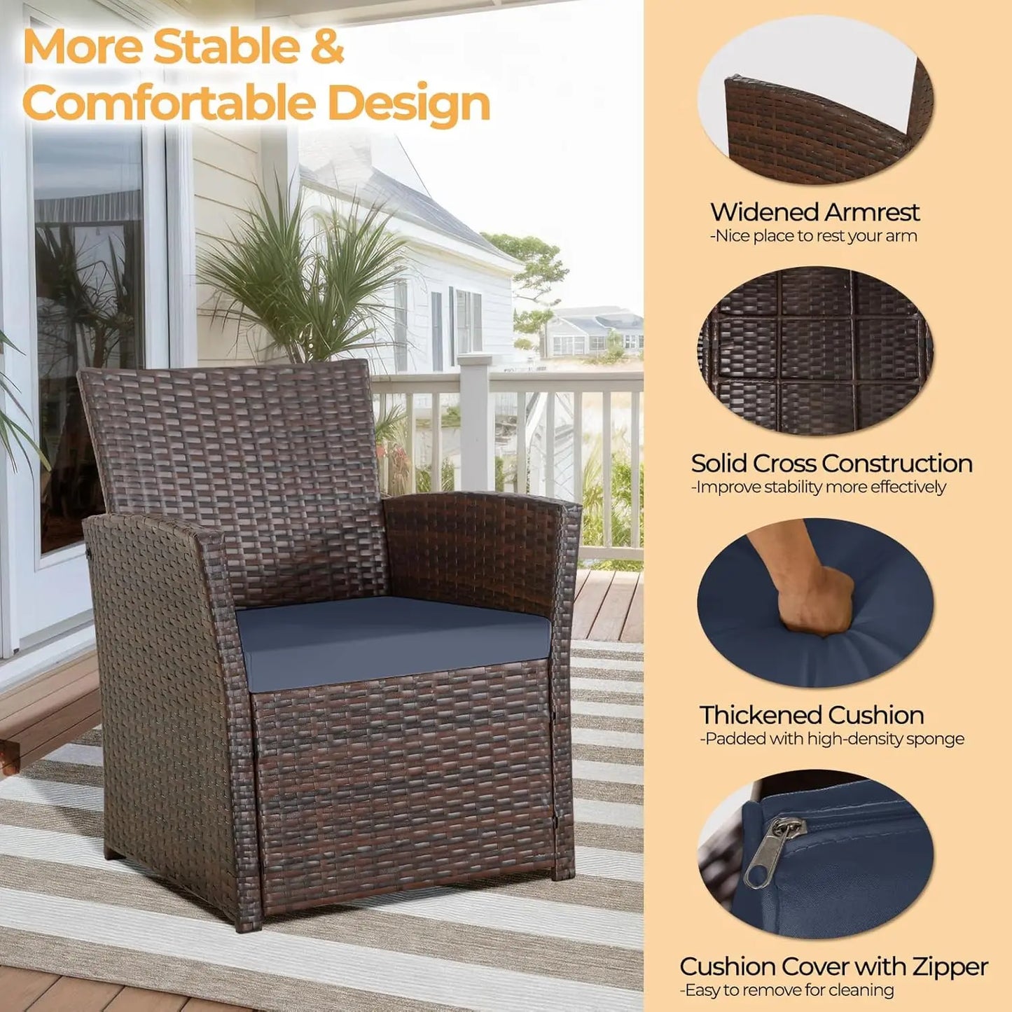 4‑Piece Outdoor Patio Furniture Set – Rattan Sofa, Chairs & Coffee Table