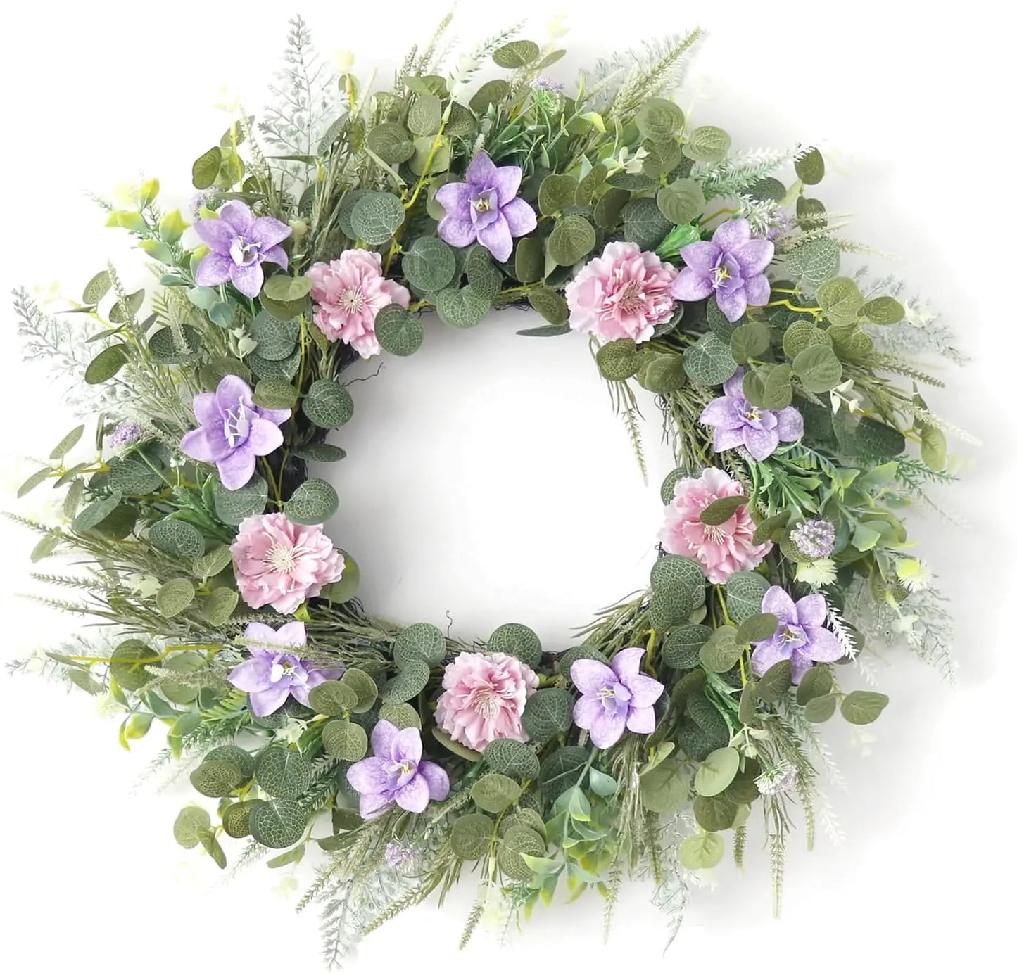 22" Lavender Front Door Wreath – Large Artificial Floral Wreath with Hook for Spring & Summer
