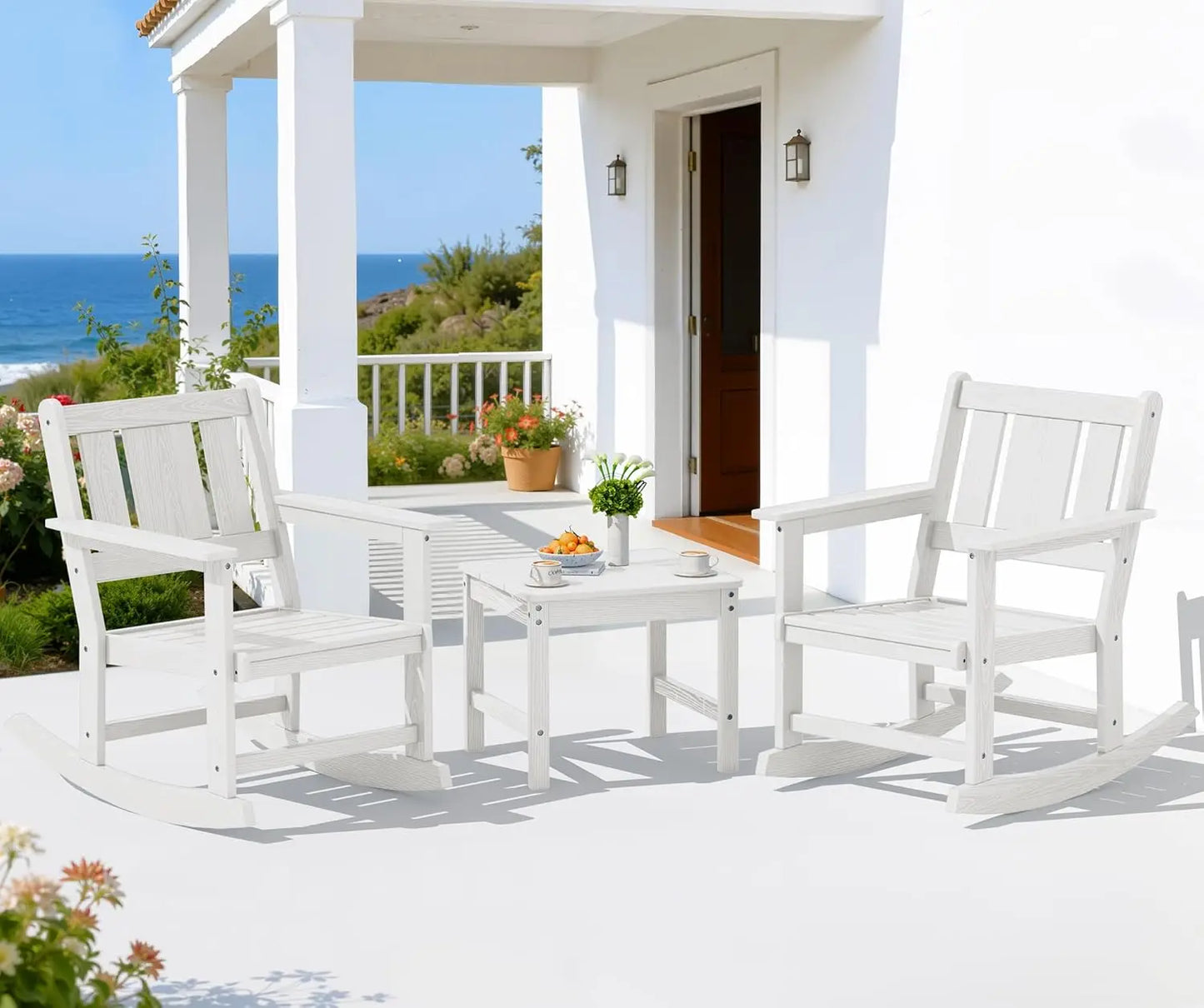 3‑Piece Patio Rocking Chair Set – All‑Weather Chairs with Cushions & Side Table