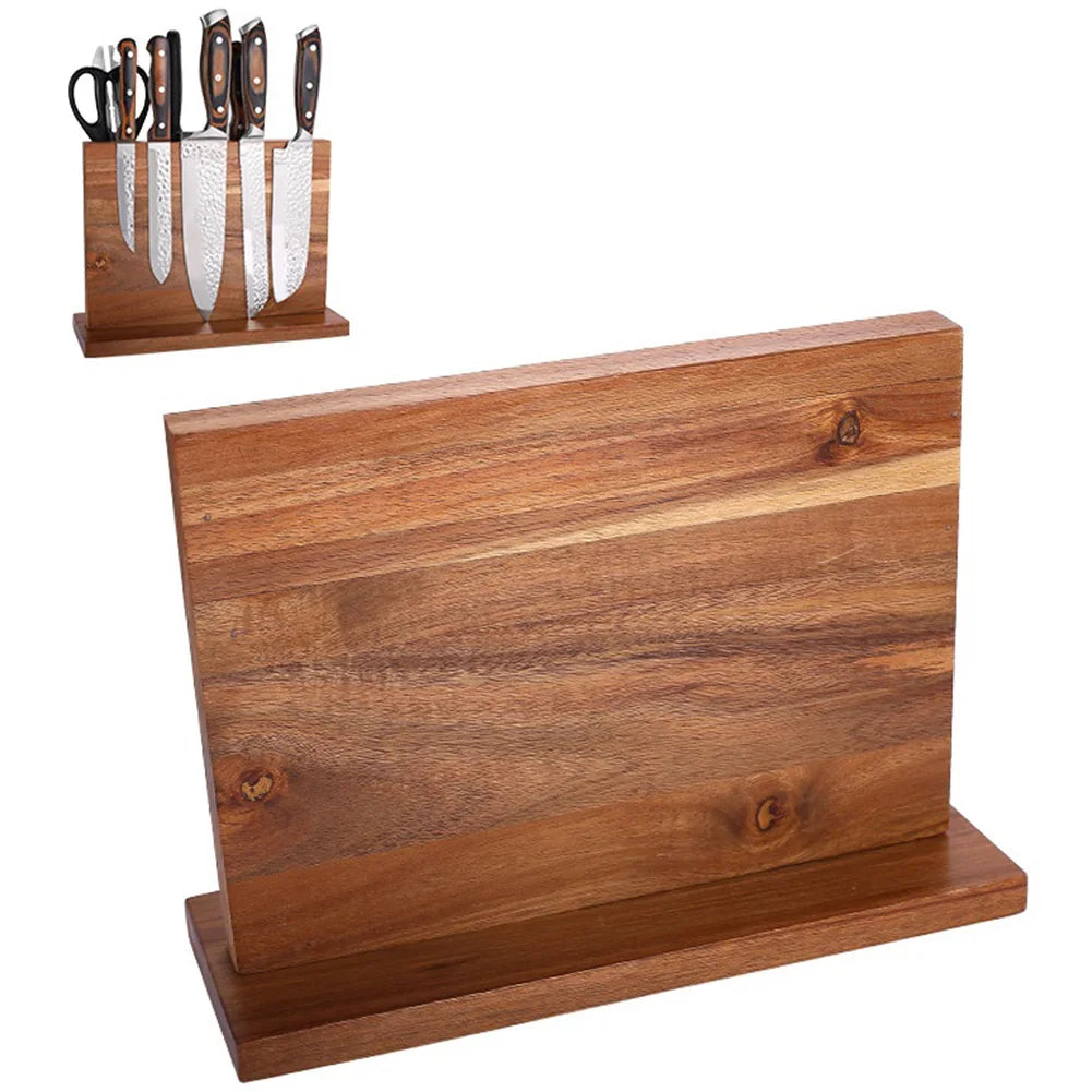 Magnetic Knife Block Double-Sided Wooden Knife Holder Universal Knife Stand for Kitchen Counter Multifunctional Storage