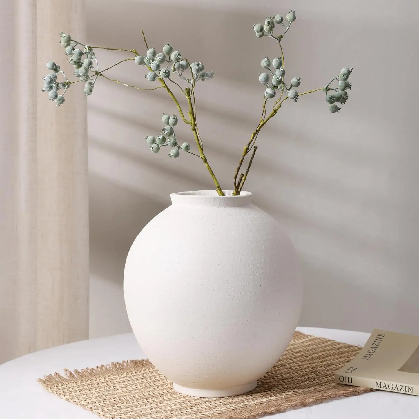 White Ceramic Vase, 9.8 Inch
