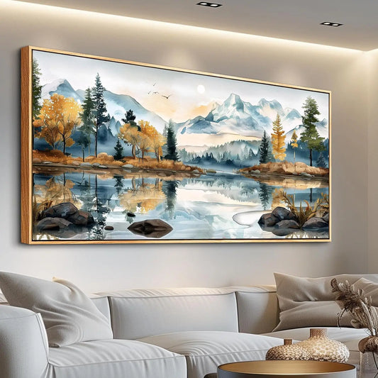 Living Room Canvas Wall Decor for Bedroom, Modern Office, Decoration, Abstract Watercolour Painting Tree Lakeside