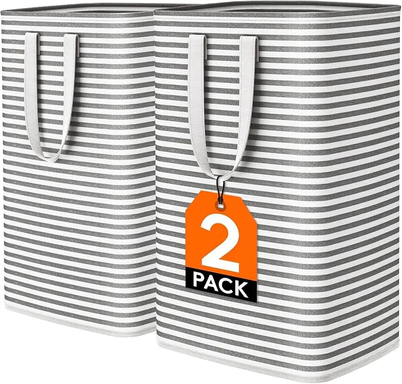 Large Foldable Laundry Hampers (2‑Pack) – Waterproof Gray Clothes Baskets with Reinforced Carry Handles