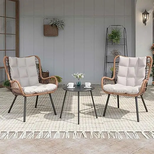 Small Patio Furniture Set with Coffee Table and Thick Cushions