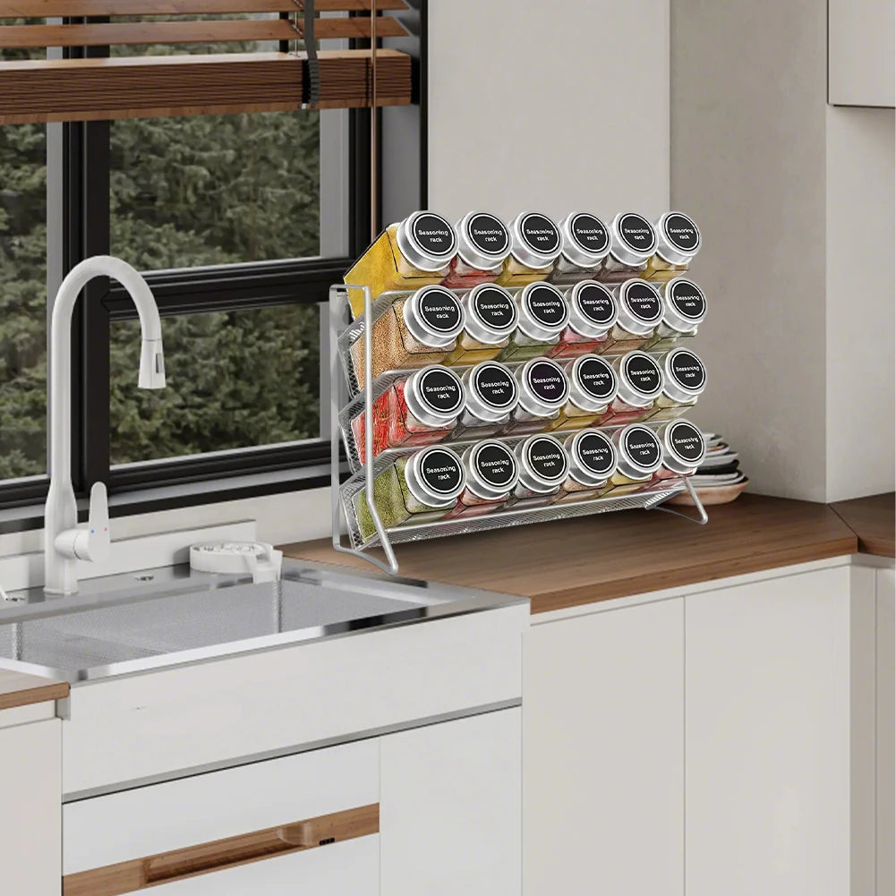 4‑Tier Wall‑Mounted Spice Rack – Carbon Steel Herb & Seasoning Organizer for Small Jars