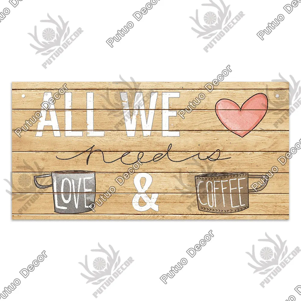 Decor Coffee Wooden Signs - Plaque Wood Plate Rustic Hanging for Cafe, Bar, or Kitchen