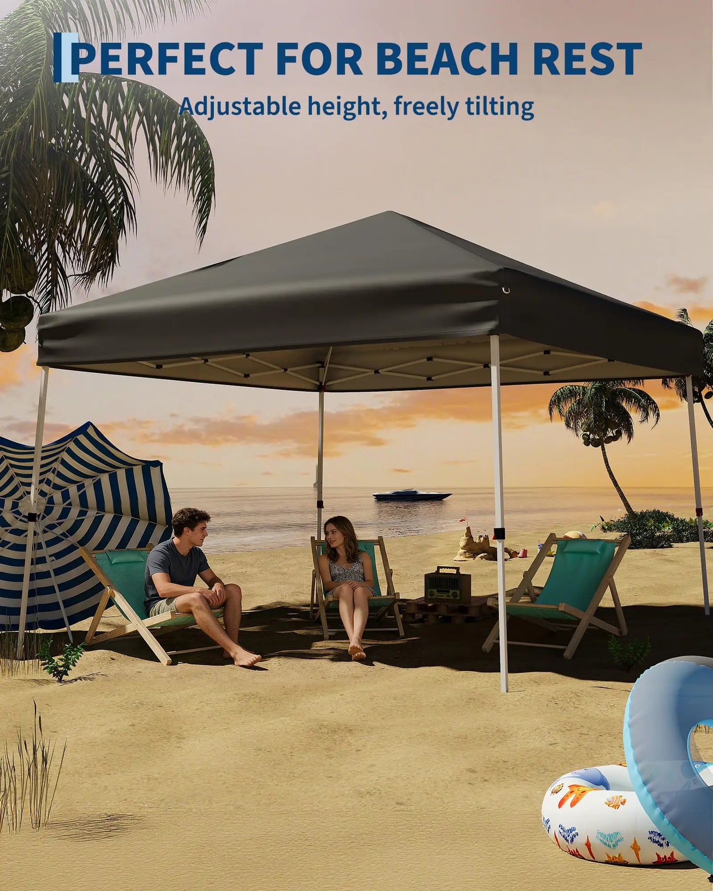 Folding Slanted Canopy Tent - Portable Patio Umbrella for Trade Shows Event Outdoor Beach