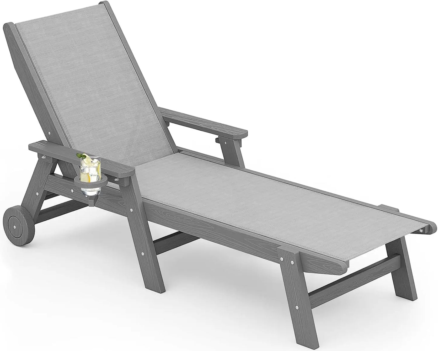 Patio Chaise Lounge Chair Set of 2, 5 Positions, Outdoor Lounger with Rolling Wheels