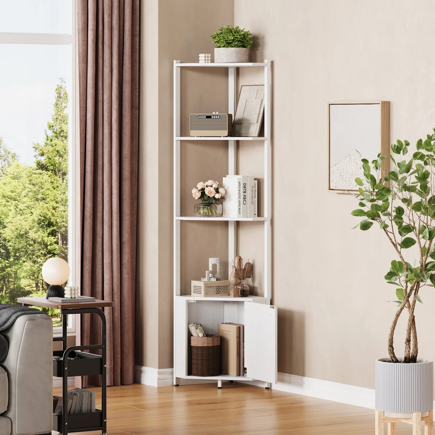 58" Tall Corner Bookshelf | 5-Tier Industrial Storage & Display Stand