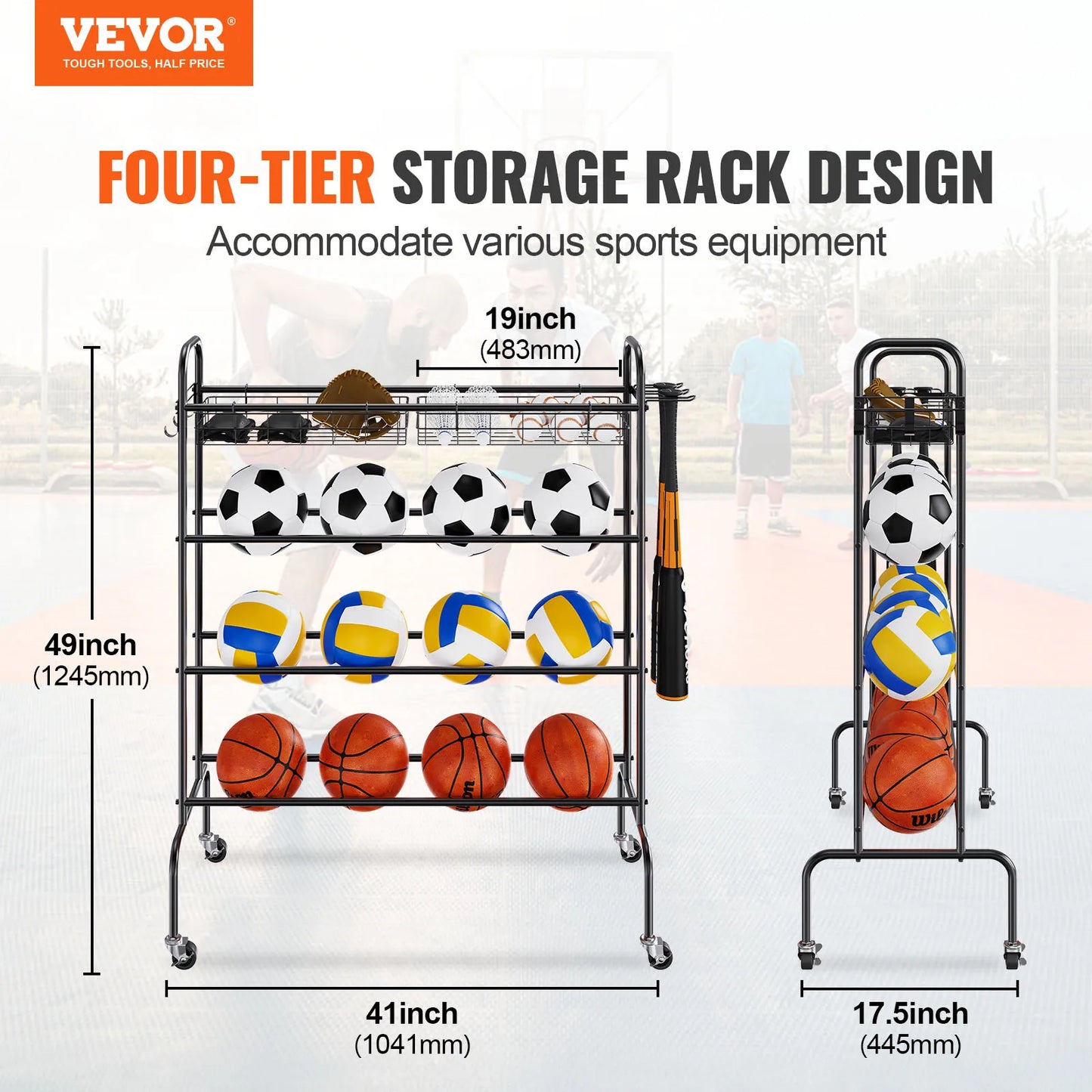 VEVOR 4-Layer Rolling Sports Equipment Storage Organizer