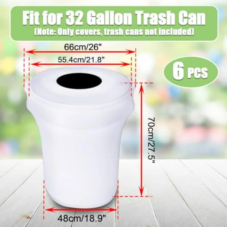 6 Pcs Decorative White Round 32 Gallon Trash Can Cover Stretch Spandex Outdoor for Wedding Parties Commercial