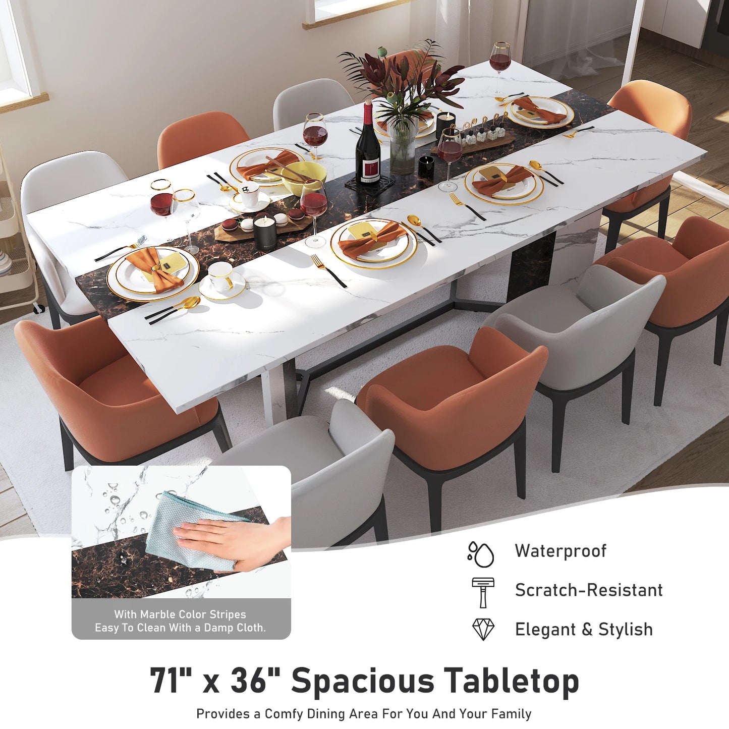 Large Rectangular White Dining Table for up to 10 People (2 sizes)