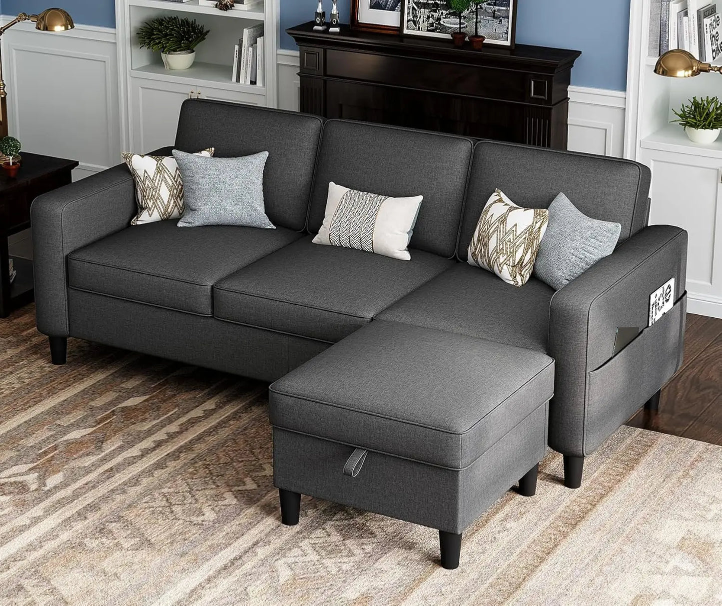 78" L Shaped Couch with Removable Storage Ottoman