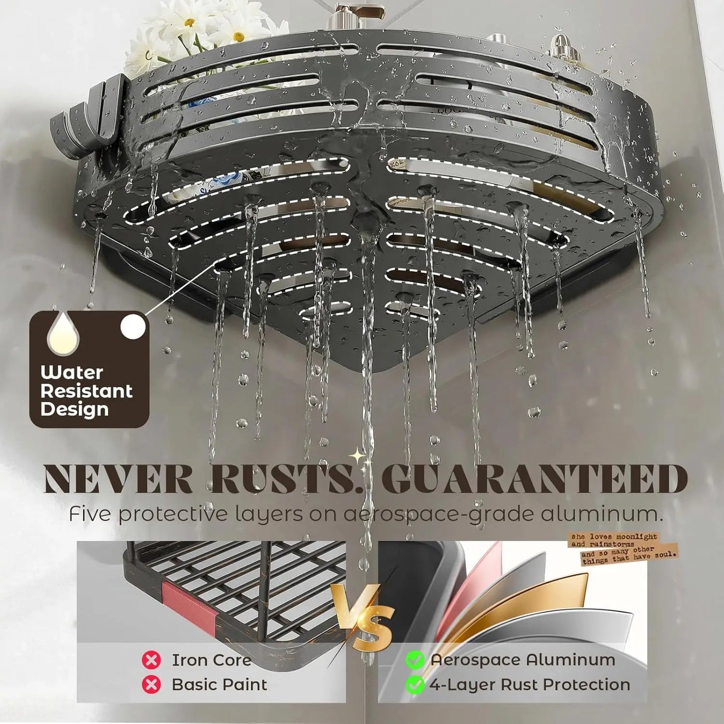 No Drill Suction Corner Bathroom Wall Mount Organizer, Instant Stick & Use, for Shower