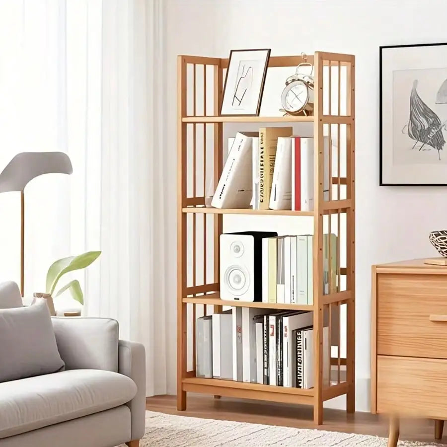 Bamboo Bookshelf with Adjustable Shelves | 4 or 5-Tier Natural Wooden Bookcase