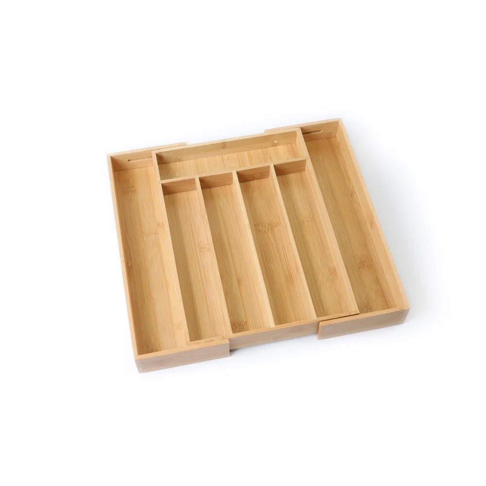 Natural Bamboo Expandable Silverware Organizer Drawer Storage - Adjustable Compartment - Durable