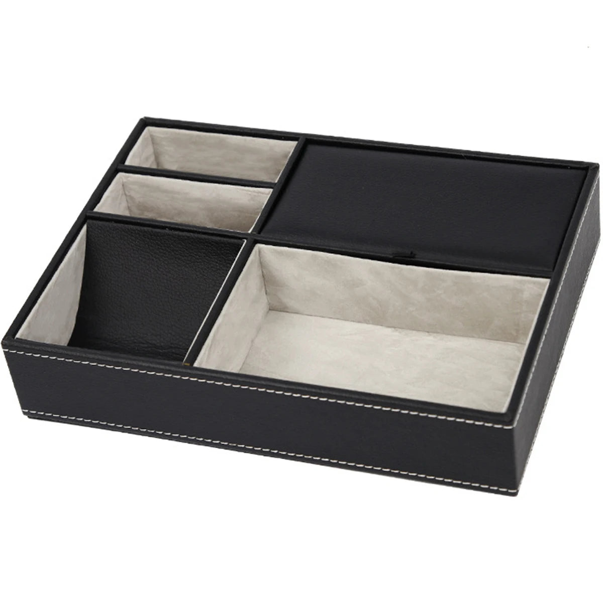 Faux Leather Men’s Valet Tray – 5‑Compartment Desktop Organizer for Office or Bedside