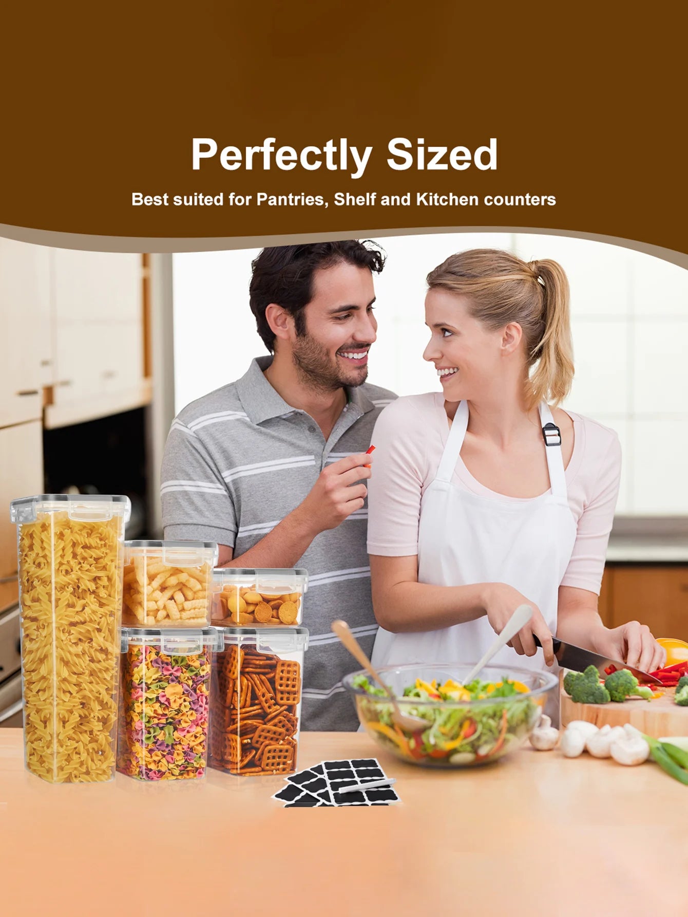 48pcs, Sealed food storage containers with lids, plastic kitchen pantry, dry cargo jars for grain, flour, sugar, labeled
