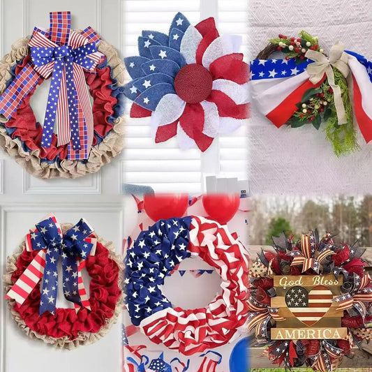 Handmade Patriotic Wreath – Red, White & Blue Independence Day Front Door Decoration