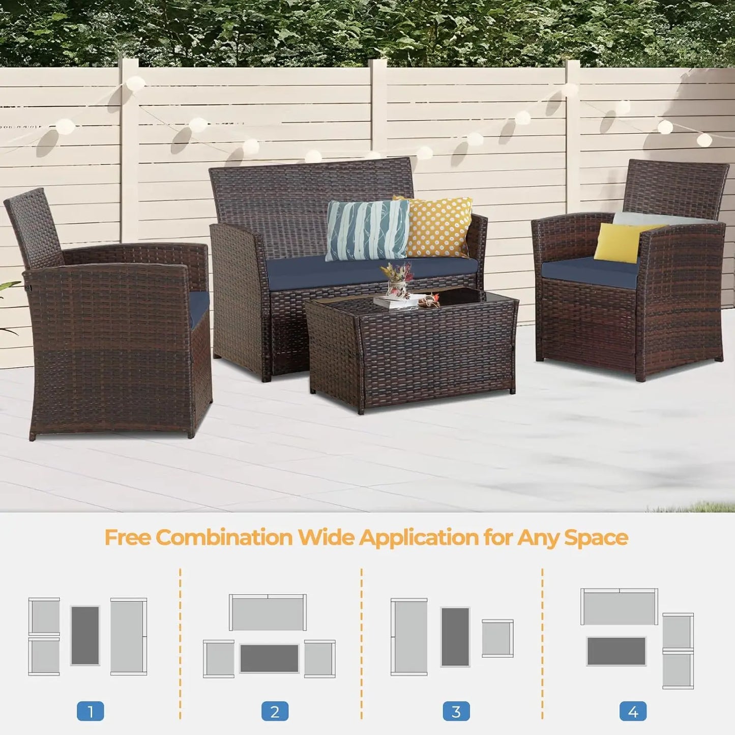 4‑Piece Outdoor Patio Furniture Set – Rattan Sofa, Chairs & Coffee Table