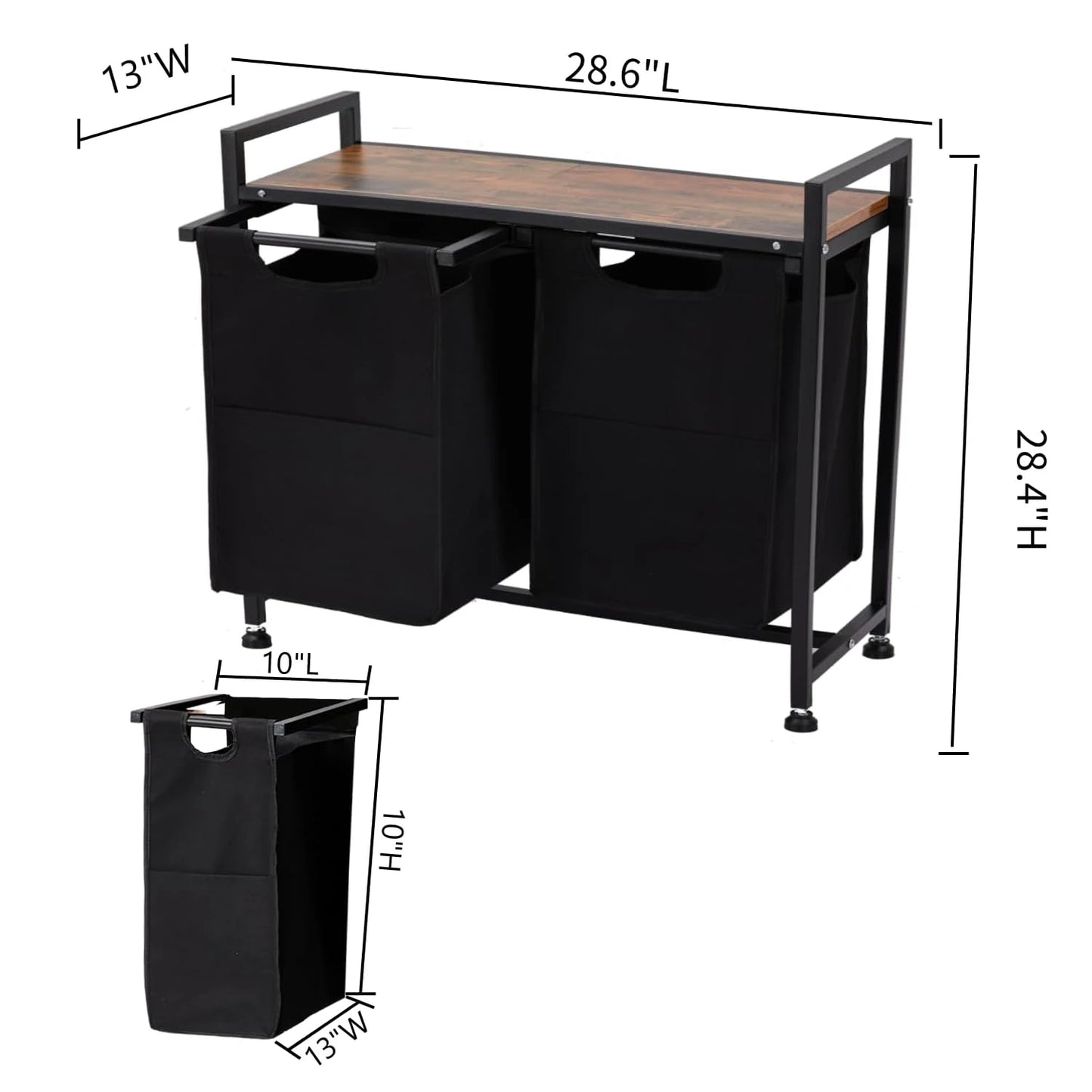 Laundry Basket Organizer, Laundry Sorter 2 Section with Removable Laundry Bag and Top Shelf