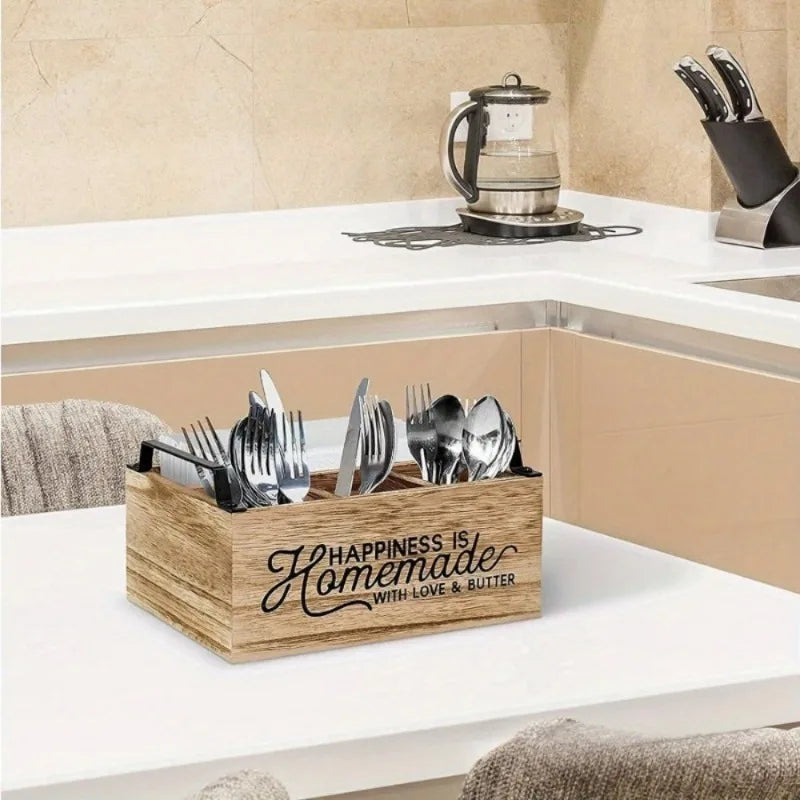 Wooden Cutlery Storage Box – 1 PC Knife, Fork & Spoon Organizer for Kitchen & Coffee Bar Desktop
