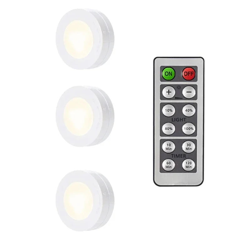 LED Puck Light Wireless Under Cabinet Lights with Remote Control Dimmable Battery Powered Night Lamp for Kitchen, Closet, Wardrobe