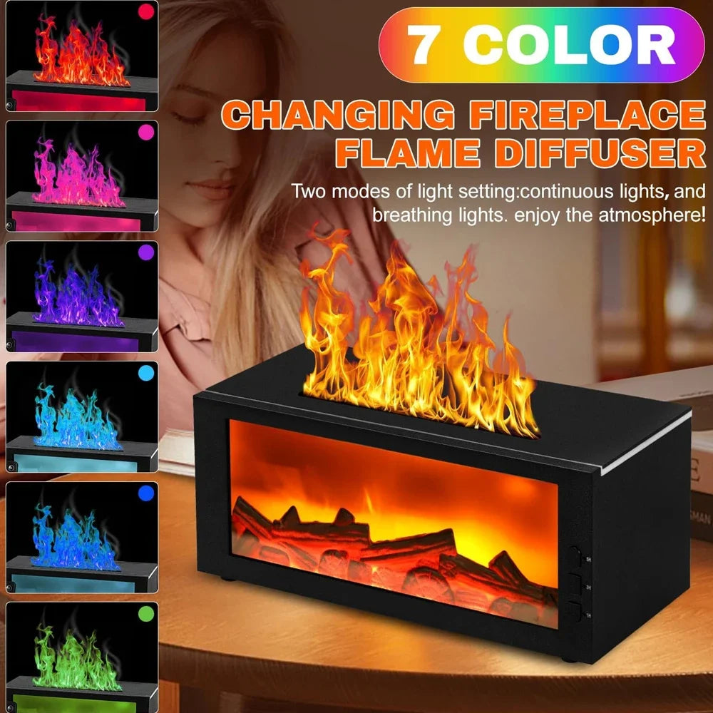 Fireplace Diffuser Essential Oil 7 Colorful Large Flame Fire Humidifier Changing Aroma Diffuser for Aromatherapy