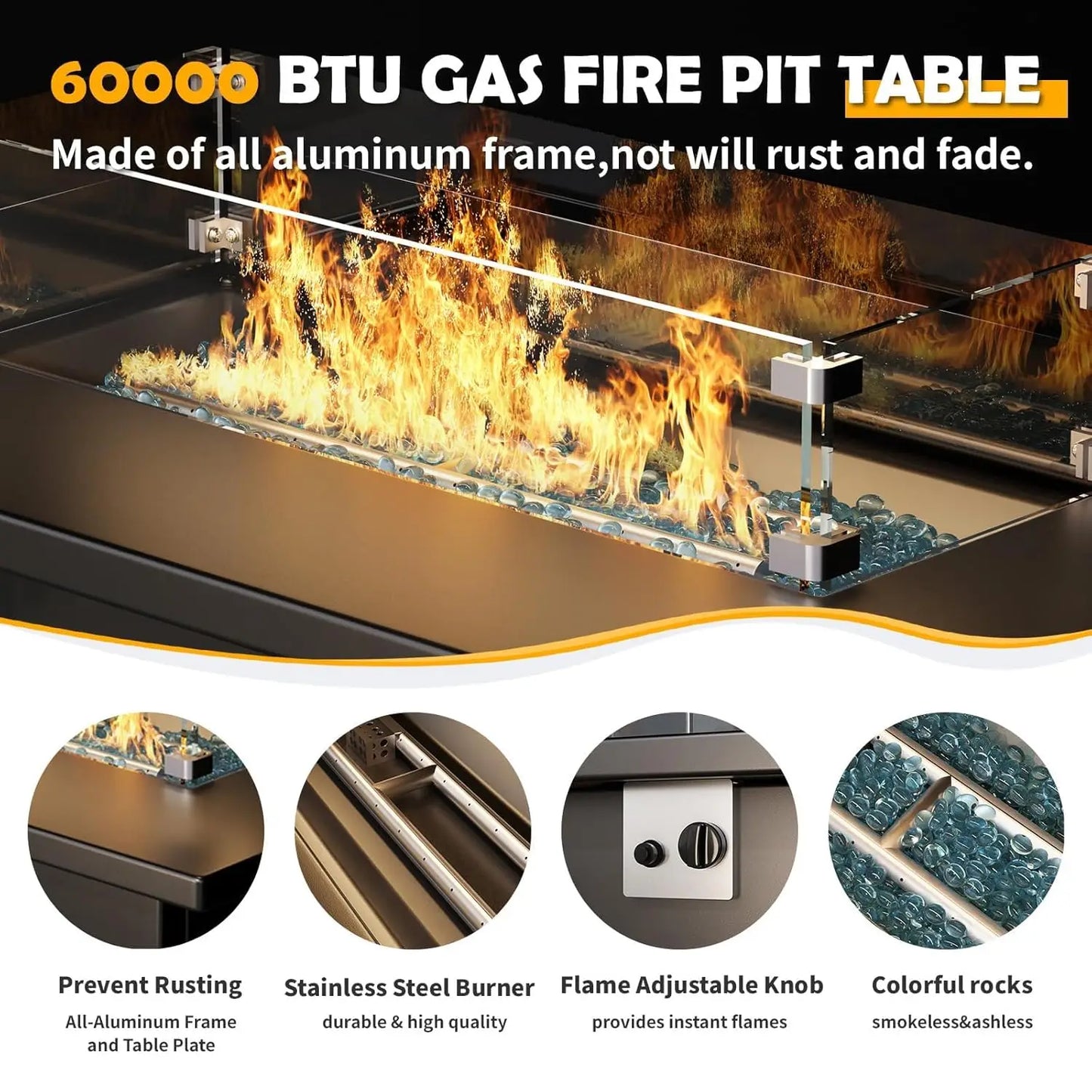 8‑Piece Aluminum Patio Sofa Set with Fire Pit – 6" Cushions, Waterproof Cover, Dark Grey
