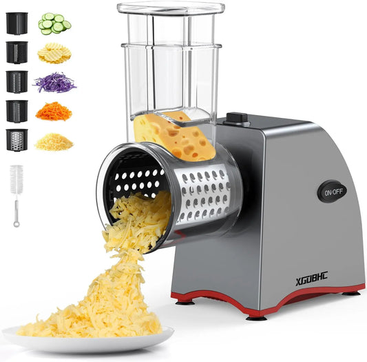 Electric Cheese Grater with 5 Blades, Shredder for Cheeses, Fruits, Nuts - Easy Kitchen Slicer