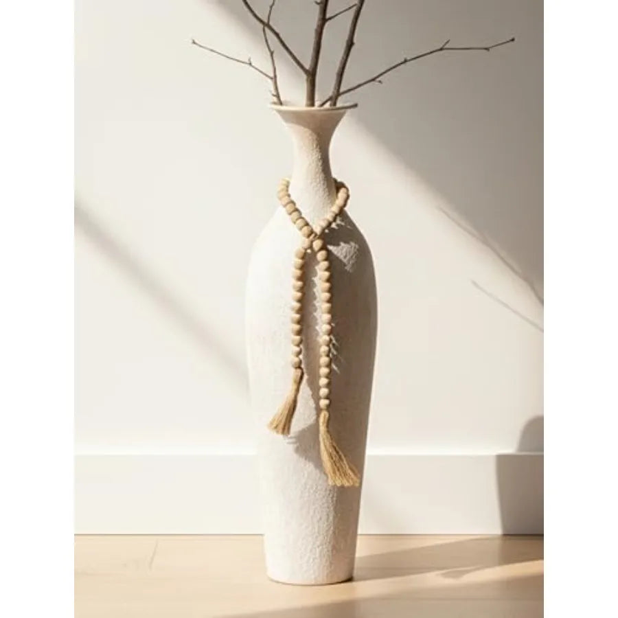 Tall Slender Boho Floor Vase | Matte White Decorative Planter