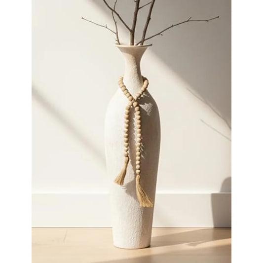 Tall Slender Boho Floor Vase | Matte White Decorative Planter