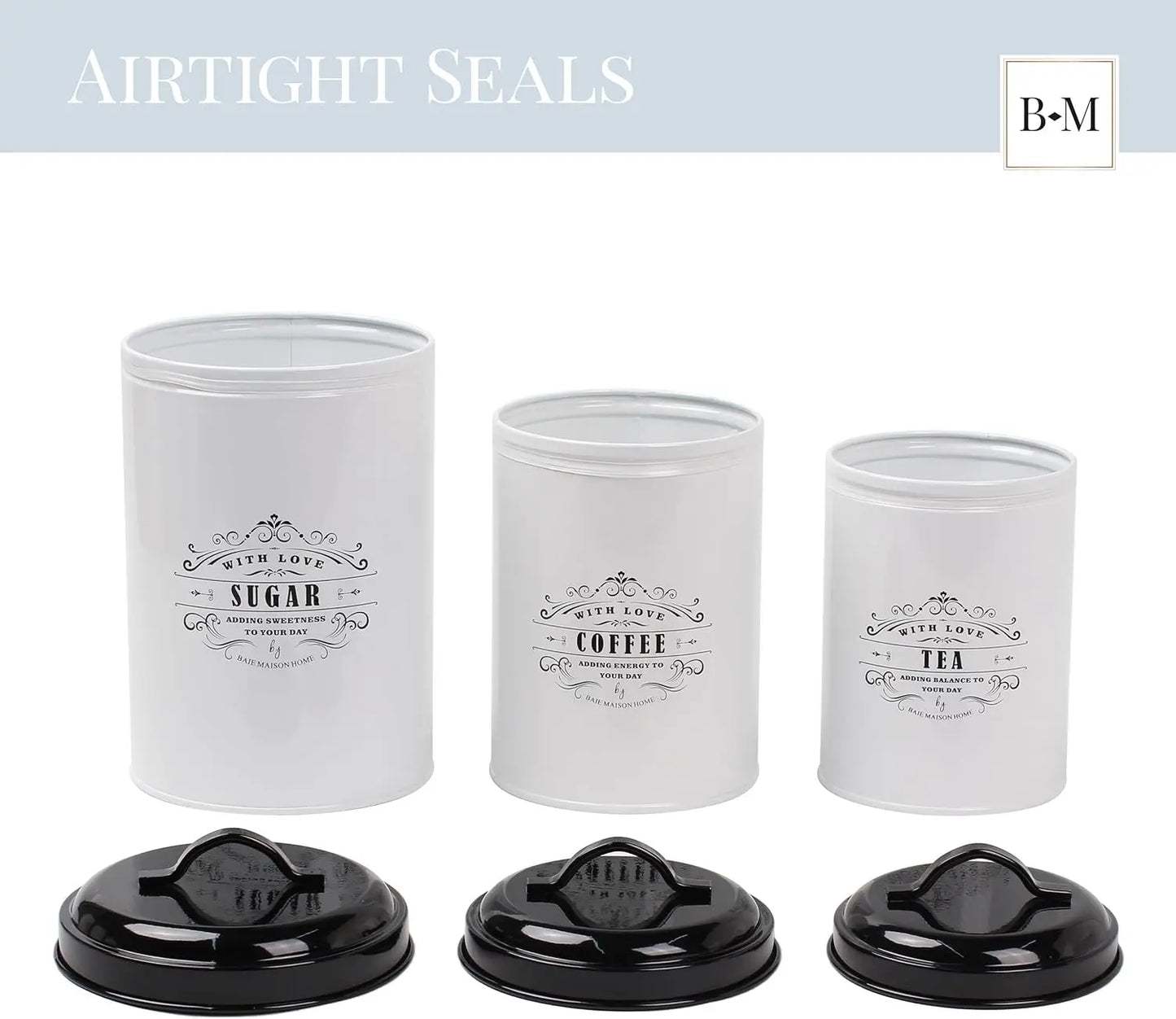 White Farmhouse Bread Box & Canister Set - Large Metal Storage for Kitchen Counter