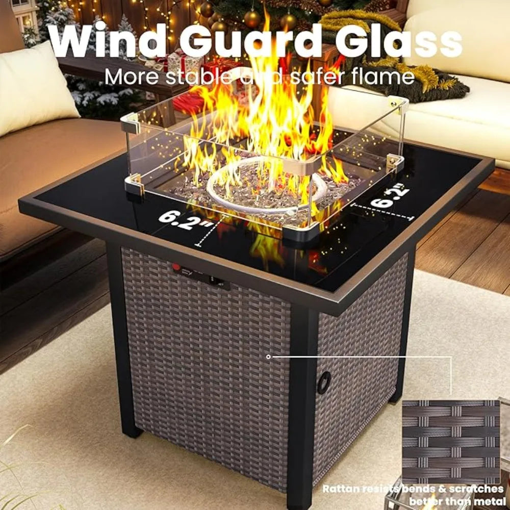 Outdoor Fire Pit Table, 28", Propane with Glass table