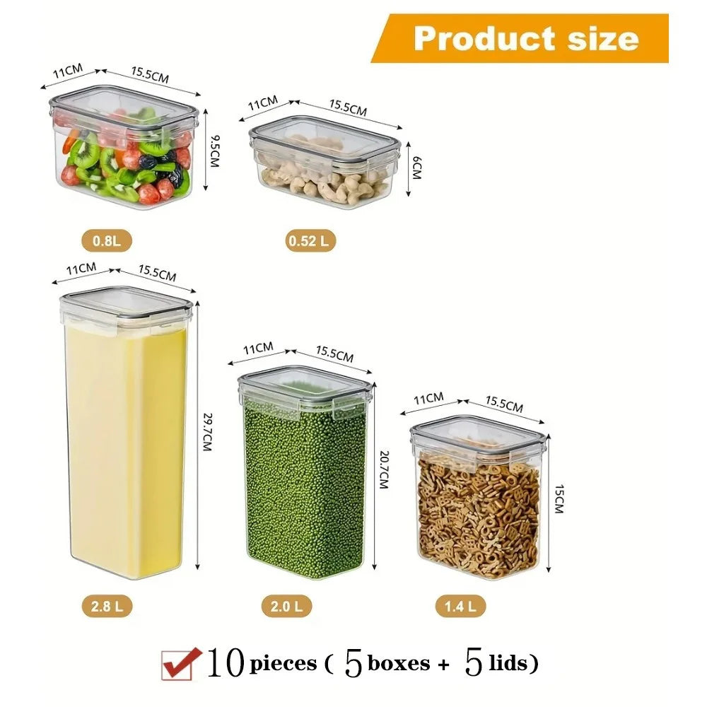 10-Piece BPA-Free Airtight Food Storage Containers with Lids - Multi-Size Pantry Organizers for Dry Goods/Snacks/Fruits