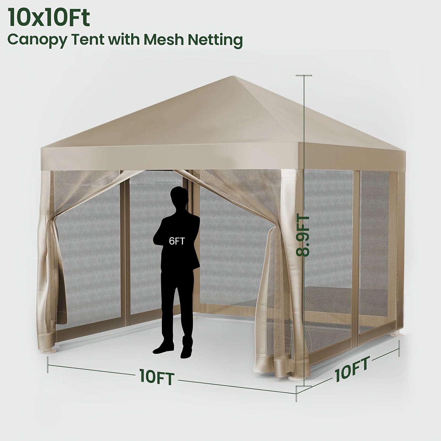 10' x 10'Screened Canopy Tent with Mosquito Netting | Portable Easy Up Outdoor Screen House Shelter for Patio, Camping and Picnic