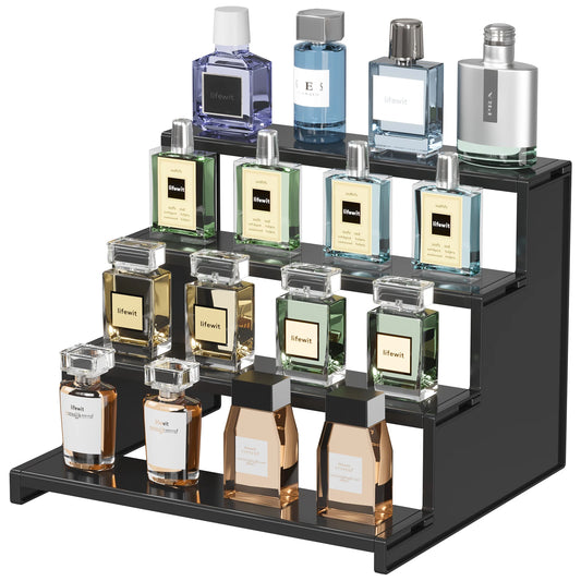 Dark Cologne Stand, Step Perfume Organizer, Tool-free Assembly, Display Stand Shelf for Fragrance, Skincare, Figurines
