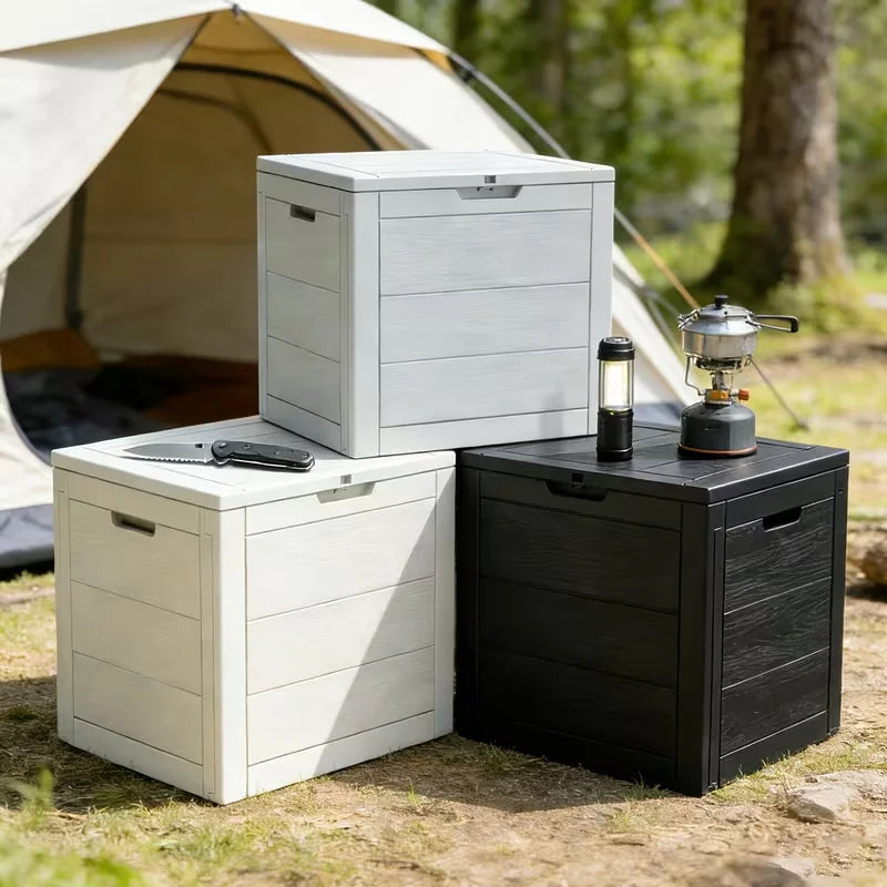 35-Gallon Outdoor Storage Box Waterproof UV-Resistant Lockable for Garden Tools Furniture Toys - Indoor/Outdoor Organizer