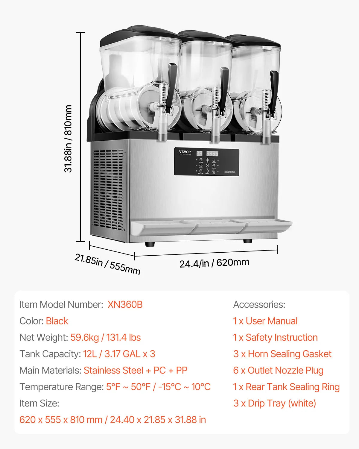 Commercial Slushy Machine – 3–36L Stainless Steel Frozen Drink Maker with 1–3 Tanks for Smoothies, Margaritas & Juices