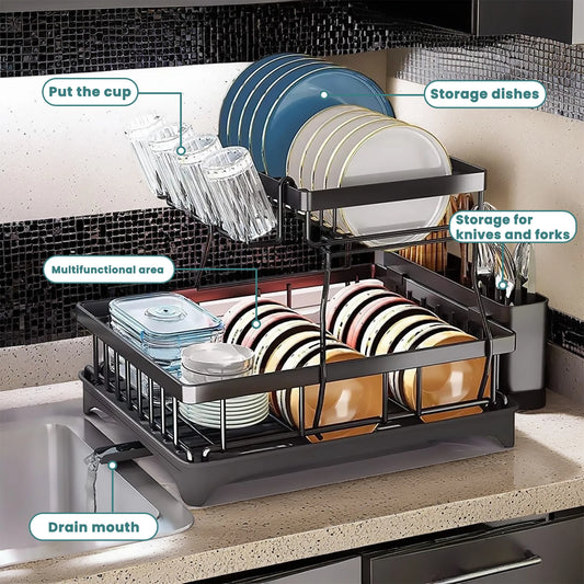 Multi-Level Space-Saving Dish Rack with Swivel Spout